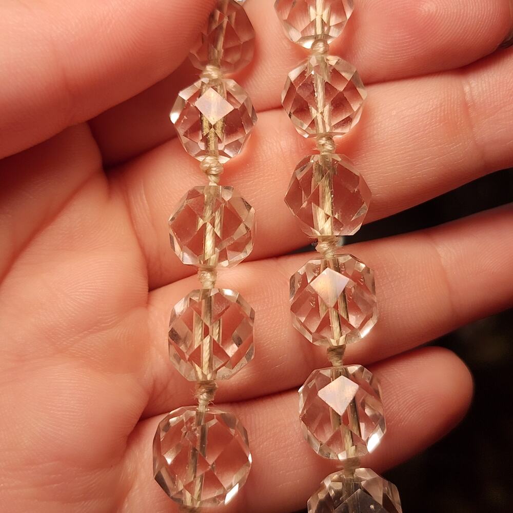 Vtg Faceted Quartz Crystal Graduated Hand Knotted Necklace 14K White Gold Clasp - Picture 6 of 10